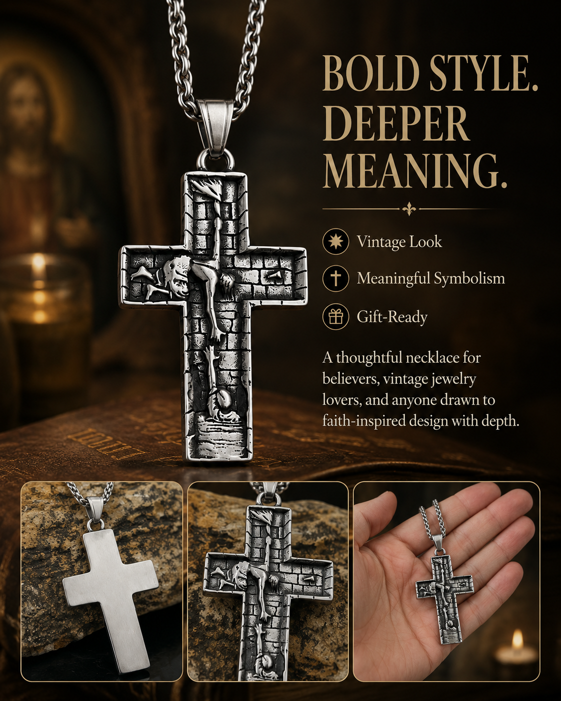Vintage Cross Pendant Necklace Amen Artisan