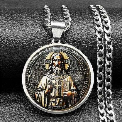 Gold Edge Saint Benedict Image Pendant Amen Artisan