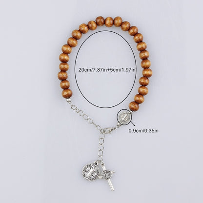 Nature Wood Saint Benedict Medal Bracelet Amen Artisan
