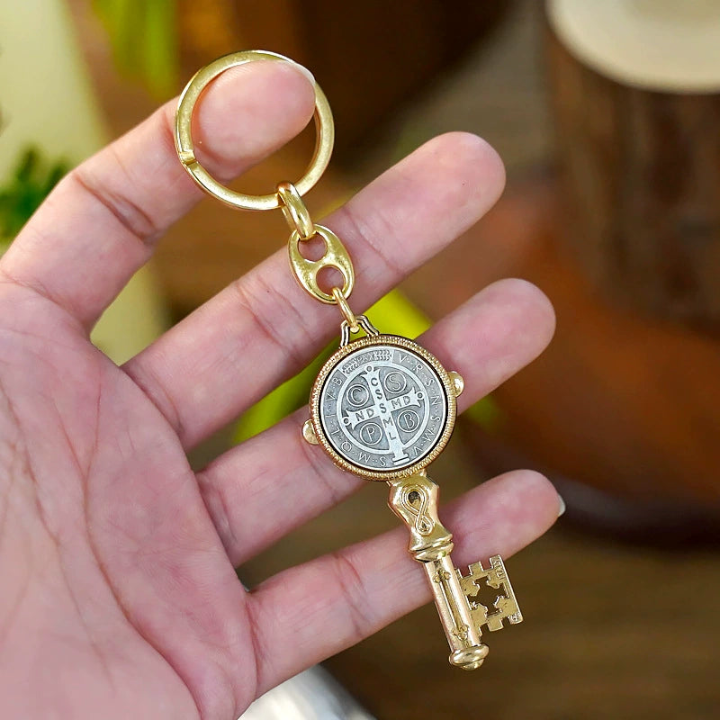 Saint Benedict Enamel Cross Keychain Amen Artisan