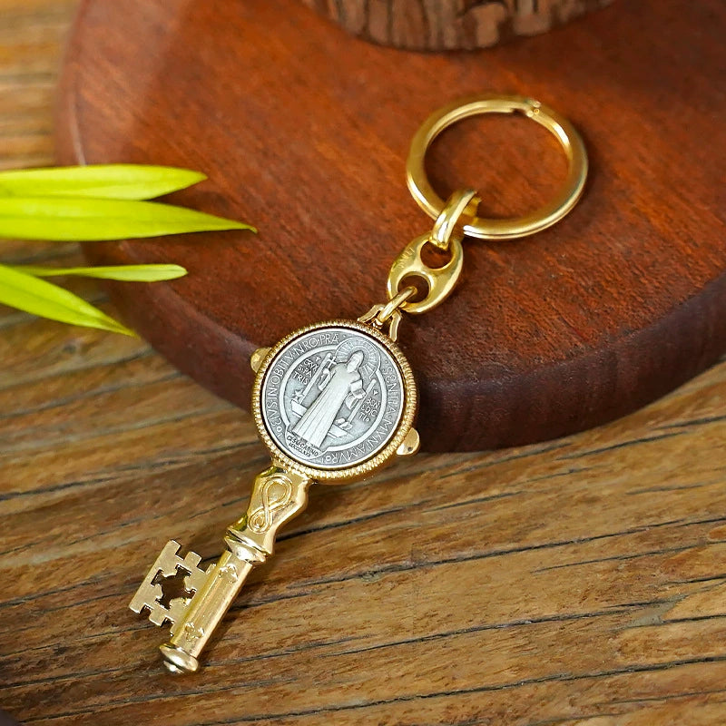 Saint Benedict Enamel Cross Keychain Amen Artisan