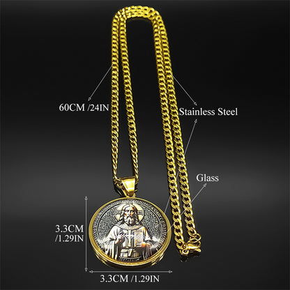 Gold Edge Saint Benedict Image Pendant Amen Artisan