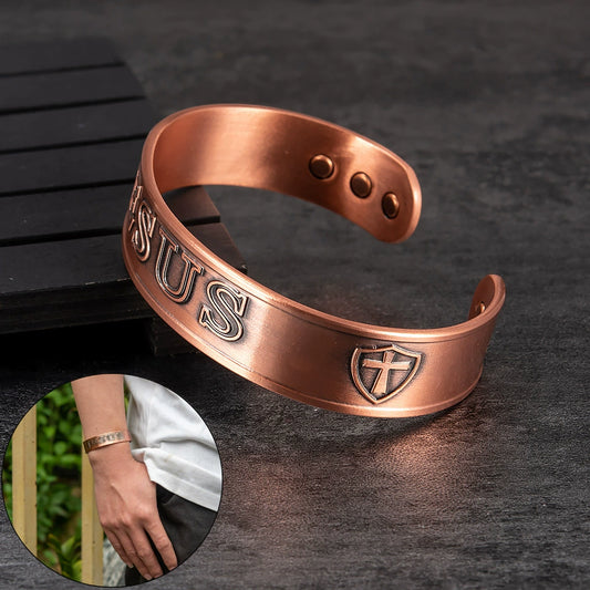 Amen Artisan Vintage Engraved Jesus Name Copper Magnetic Bracelet
