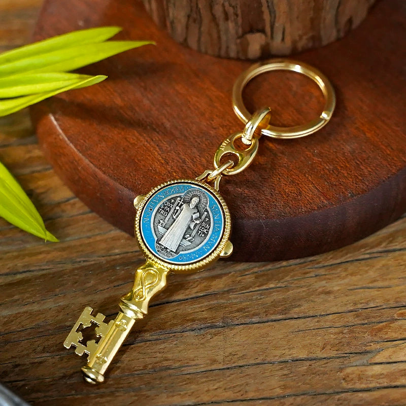 Saint Benedict Enamel Cross Keychain Amen Artisan