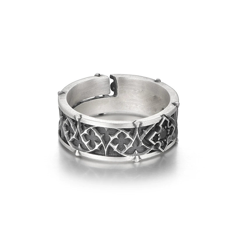 Amen Artisan Vintage Floral Cross Adjustable Open Ring