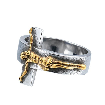 【Deal Today】Vintage Cross Jesus Crucifix Titanium Steel Ring | Amen Artisan