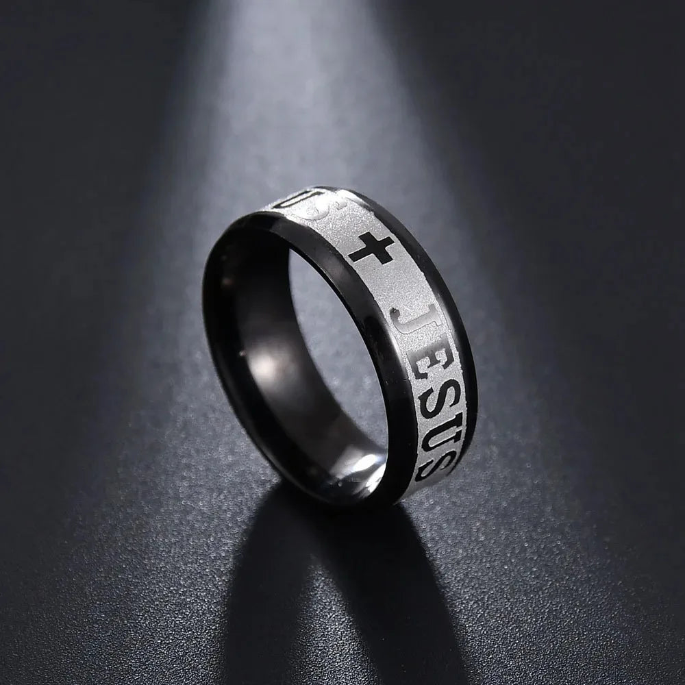 Jesus Cross Titanium Steel Ring Amen Artisan