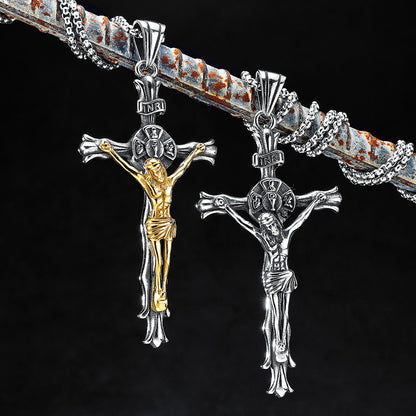 Amen Artisan Vintage Style Titanium Steel 3D Cross Necklace