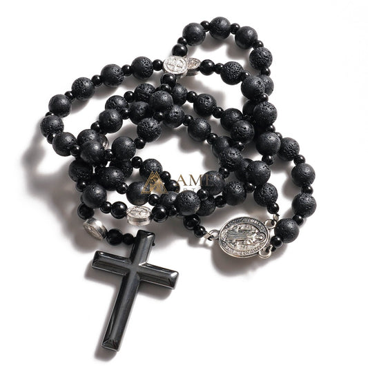 Lava Stone St. Benedict Medal Prayer Beads Amen Artisan