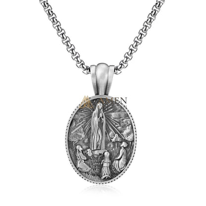 Our Lady of Fatima Apparition Oval Pendant Necklace Amen Artisan