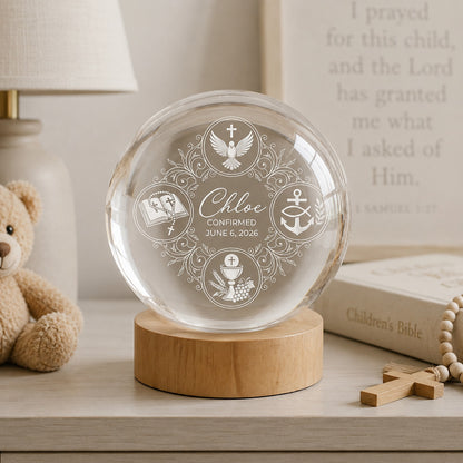Personalized Sacrament Crystal Night Light with Name and Date — Faith Keepsake