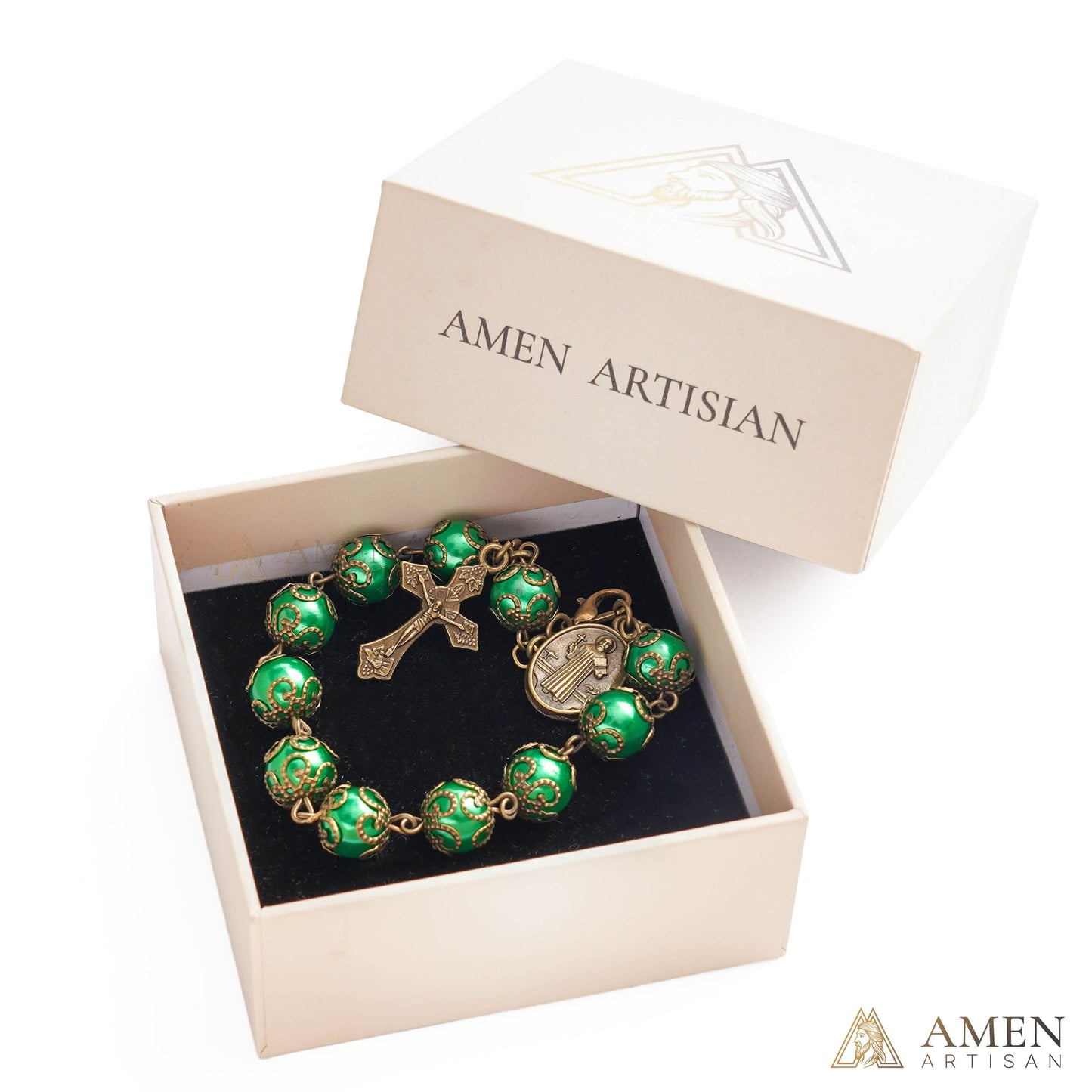Adjustable Jesus Crucifix & St. Benedict Medal Rosary Bracelet | Amen Artisan