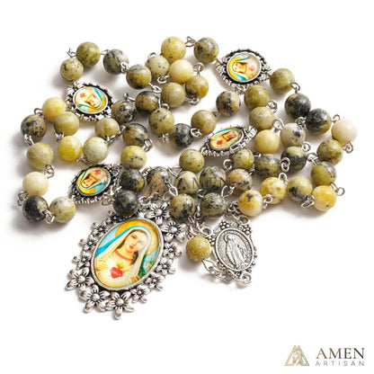 Yellow Turquoise Immaculate Heart of Mary Rosary Amen Artisan