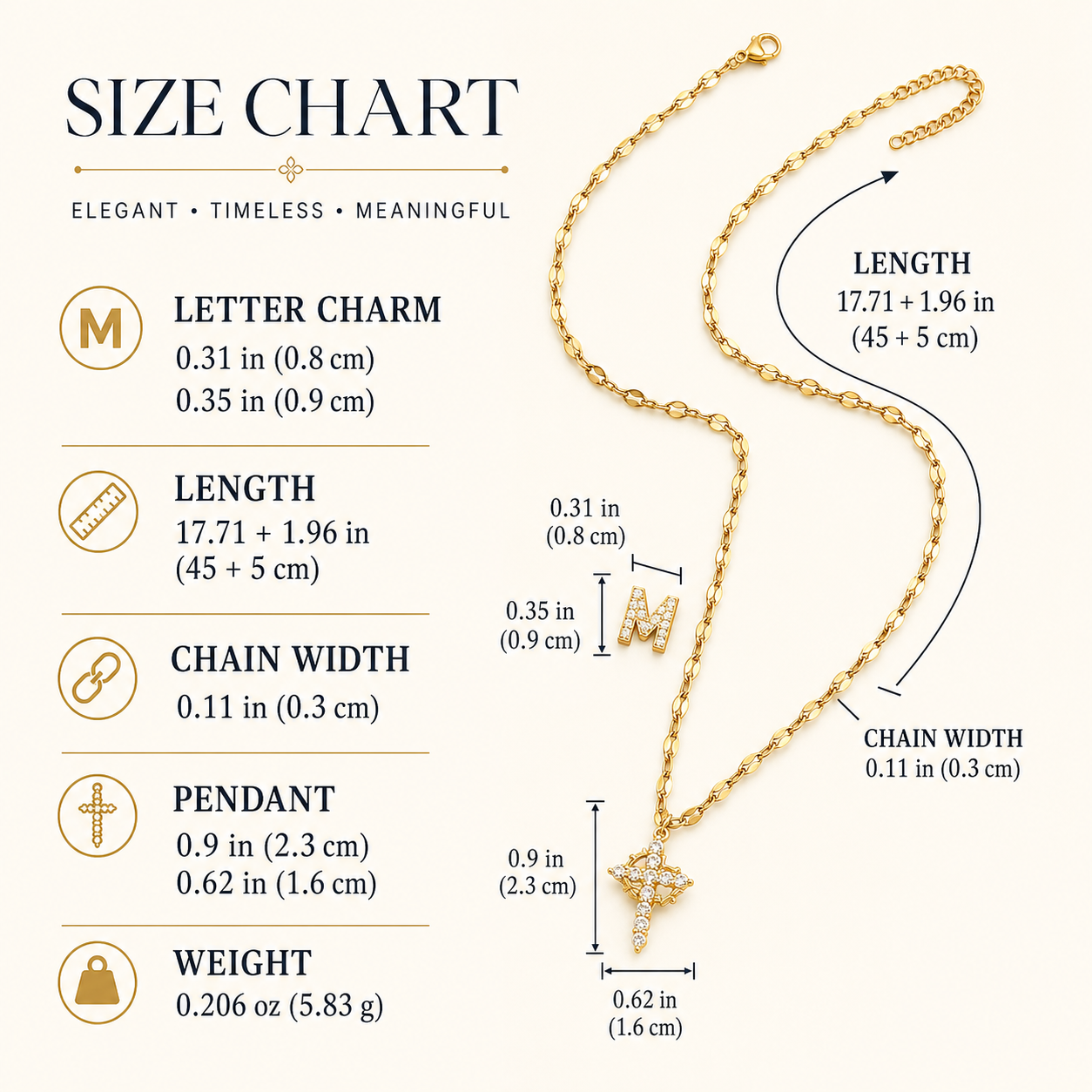 Sparkling Zircon Cross Necklace with A-Z Initial Charm