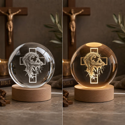 Personalized Jesus Crown of Thorns Crystal Night Light with Cross — Redemption