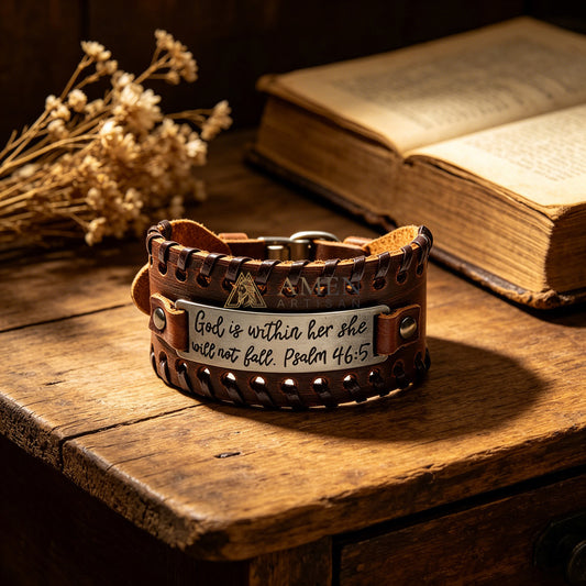 【DEAl TODAY】Handwoven Leather Bible Verse Bracelet - Strength, Faith & Protection |  Amen Artisan
