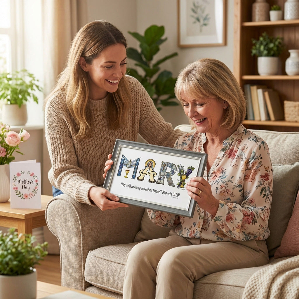 "Love You Mom"Personalized Alphabet Frame – Christian Gift for Mother’s Day & Baptism | Amen Artisan