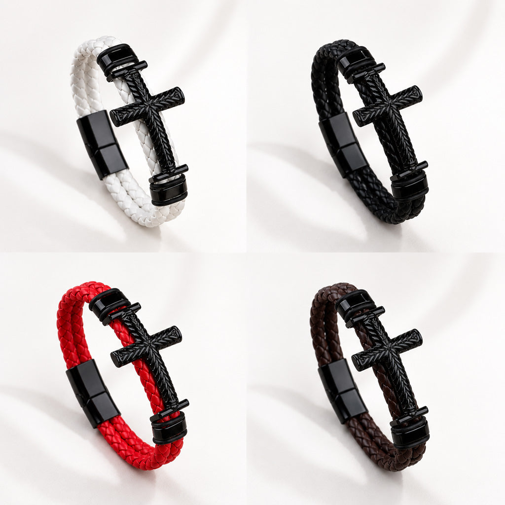【DEAL TODAY】Leather Cross Bracelet with Magnetic Clasp