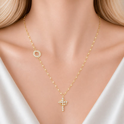 Sparkling Zircon Cross Necklace with A-Z Initial Charm