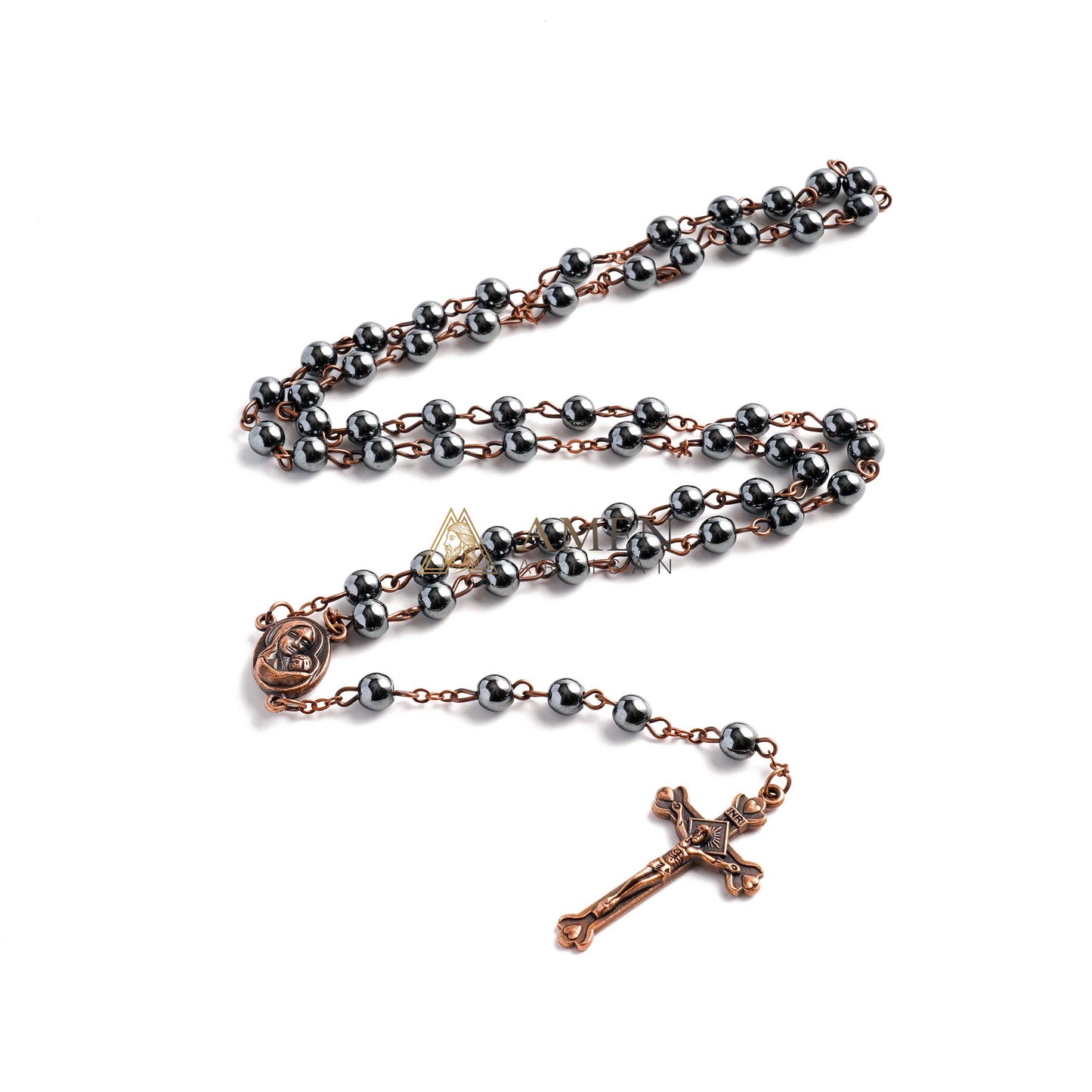 Hematite Rosary with Jerusalem Holy Land Amen Artisan