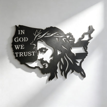 In God We Trust USA Metal Wall Art with Jesus Crown of Thorns — Faith