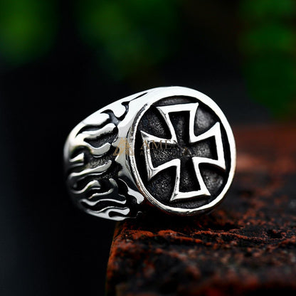 Cross & Flame Pattern Ring Amen Artisan