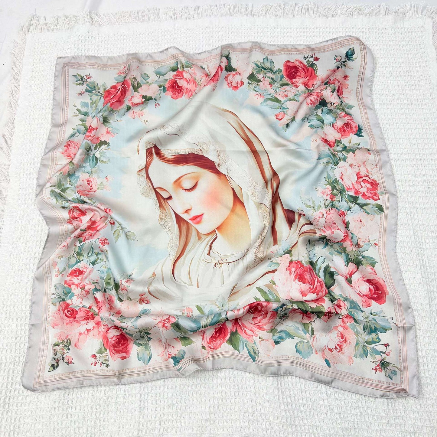 Silk Scarf with An Image of The Virgin Mary Amen Artisan