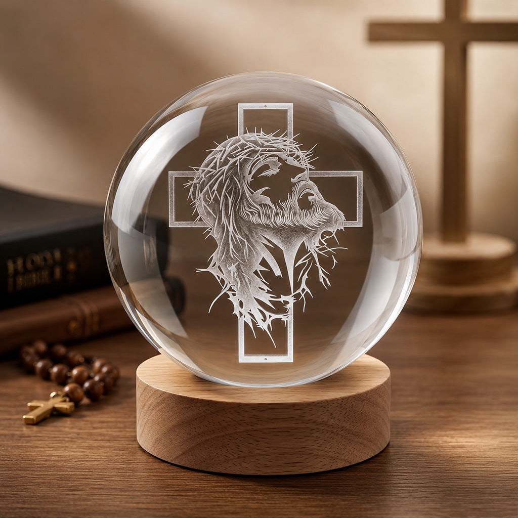 Personalized Jesus Crown of Thorns Crystal Night Light with Cross — Redemption