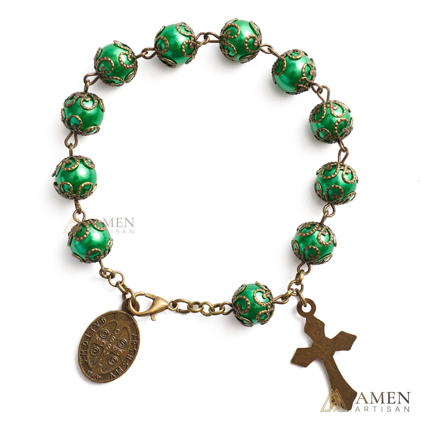 Adjustable Jesus Crucifix & St. Benedict Medal Rosary Bracelet | Amen Artisan