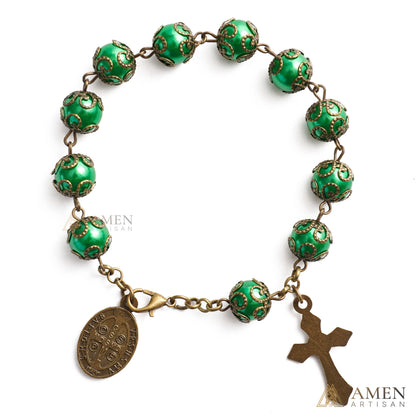 Adjustable Jesus Crucifix & St. Benedict Medal Rosary Bracelet | Amen Artisan