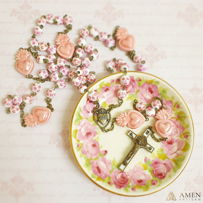 Sakura Pink Beads Sacred Heart Rosary