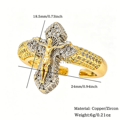 Cubic Zirconia Crucifix Open Ring in Brass - Faith, Hope & Protection |  Amen Artisan