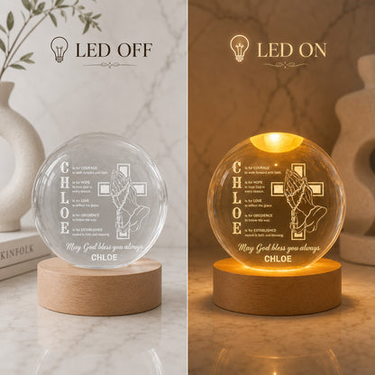 【Deal Today】Personalized Name Faith Blessing Crystal Ball Night Light with Praying Hands & Cross Design — Blessing