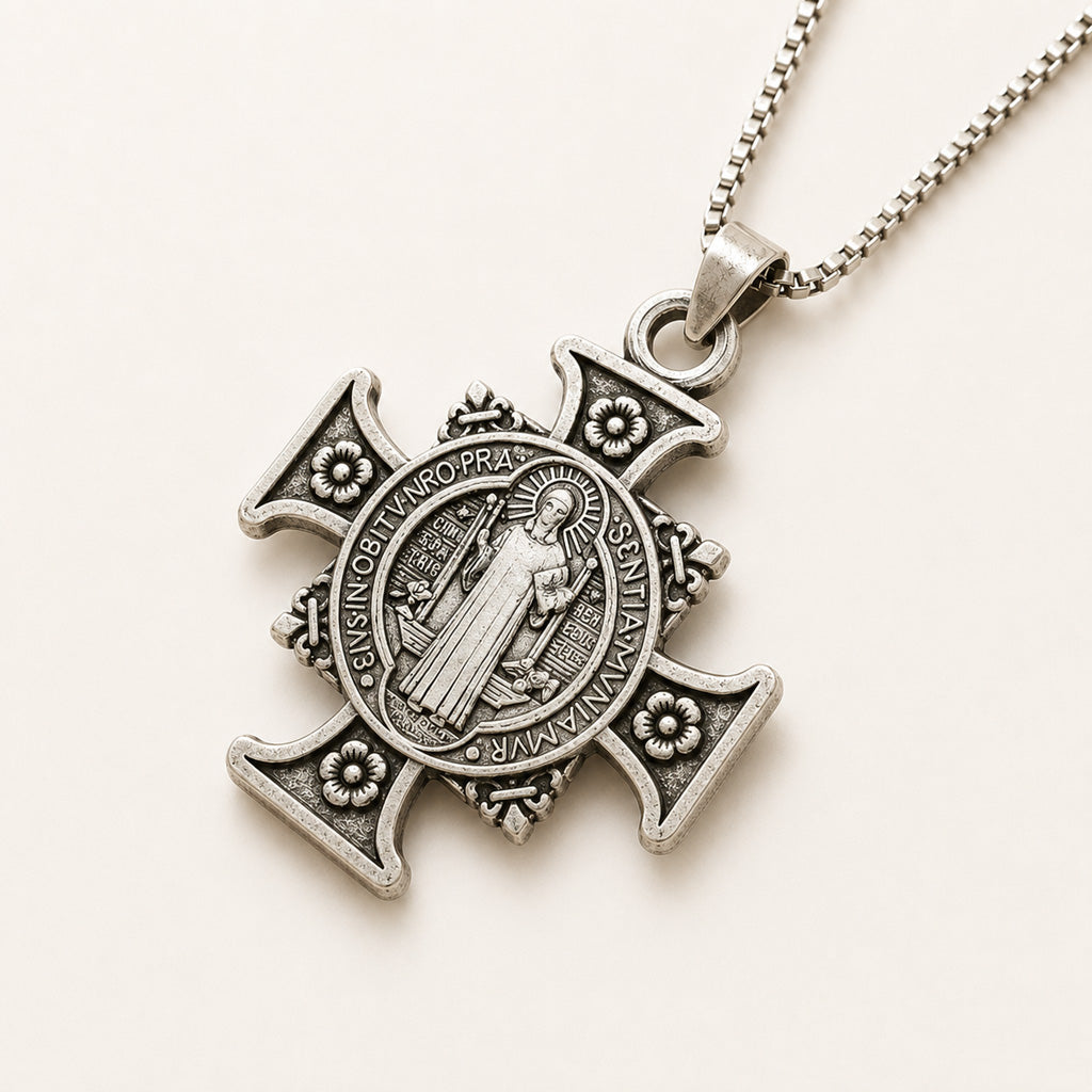 【Deal Today】Vintage Saint Benedict Cross Medal Pendant Necklace | Amen Artisan
