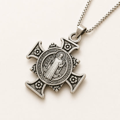 【Deal Today】Vintage Saint Benedict Cross Medal Pendant Necklace | Amen Artisan