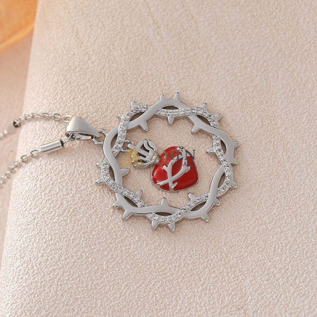 Sacred Heart & Crown of Thorns Pendant Necklace Amen Artisan