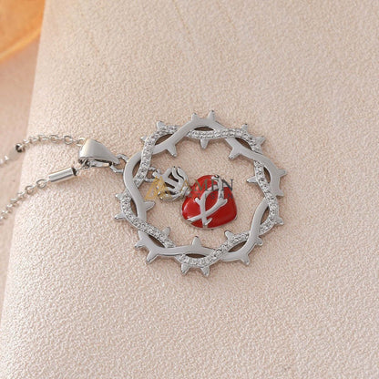 Sacred Heart & Crown of Thorns Pendant Necklace Amen Artisan