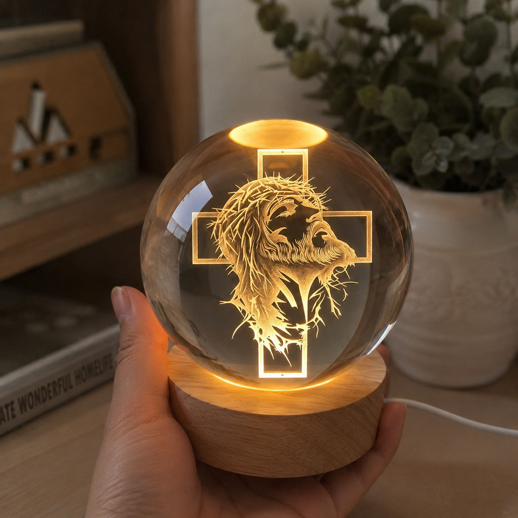 Personalized Jesus Crown of Thorns Crystal Night Light with Cross — Redemption