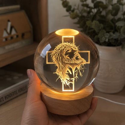 Personalized Jesus Crown of Thorns Crystal Night Light with Cross — Redemption