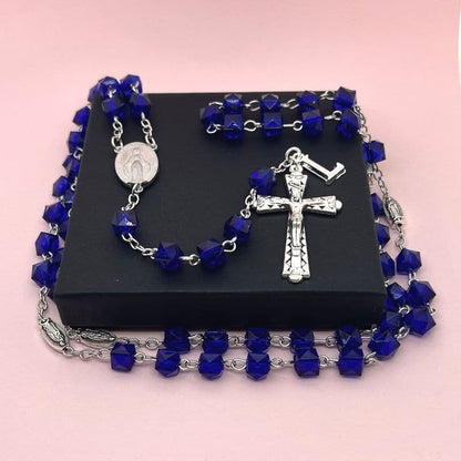 Amen Artisan Dark Blue Crystal Cube Rosary