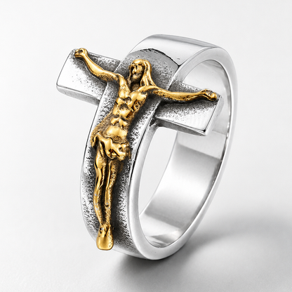 【Deal Today】Vintage Cross Jesus Crucifix Titanium Steel Ring | Amen Artisan