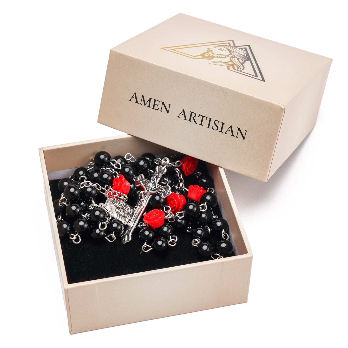 Red Rose Accent Rosary – Blessings & Devotion |  Amen Artisan