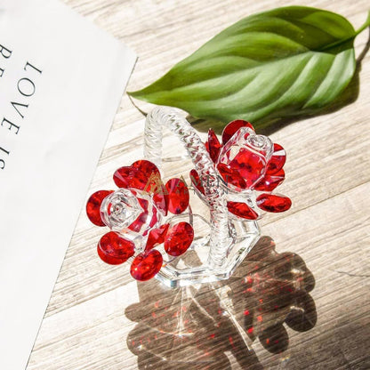 Crystal Red Rose Flower Basket Figurine Amen Artisan