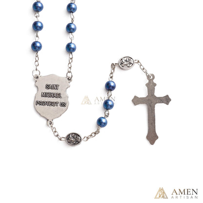 St. Michael Rosary with Blue Enamel Storage Box - Faith & Strength| Amen Artisan