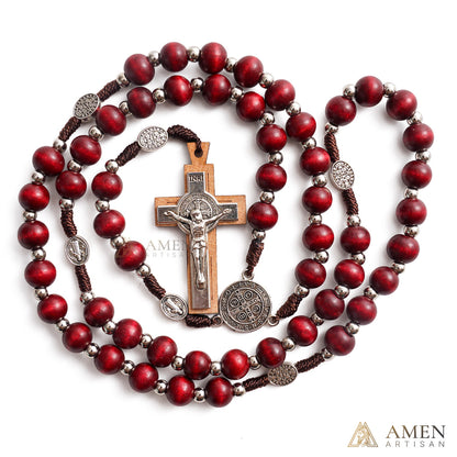 【Deal Today】Natural Wood Rosary Beads Necklace with Crucifix - Devotion & Blessing |  Amen Artisan