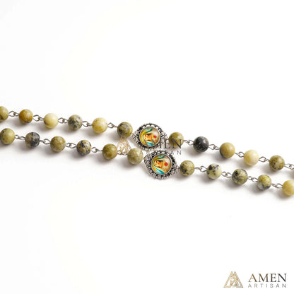 Yellow Turquoise Immaculate Heart of Mary Rosary Amen Artisan