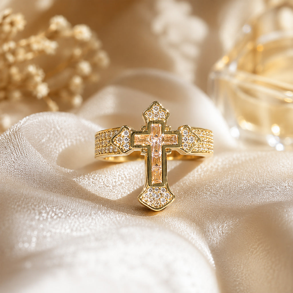 【DEAL TODAY】Sparkling Cross Statement Ring with Rhinestone Accents