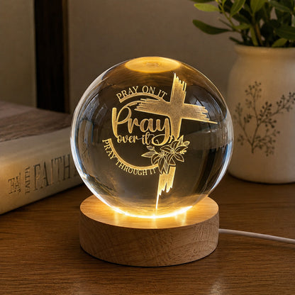Personalized Pray Over It K9 Crystal Night Light with Custom Text — Faith