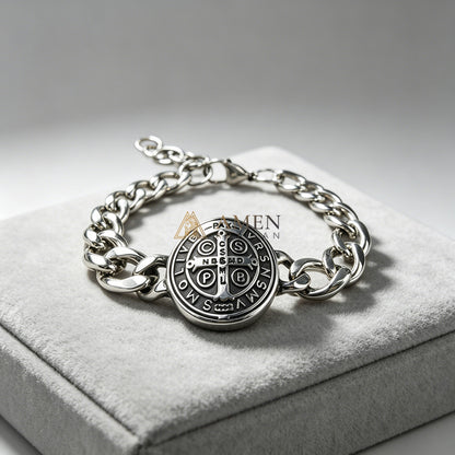 Saint Benedict Cross Cuban Link Bracelet - Protection, Strength & Faith |  Amen Artisan
