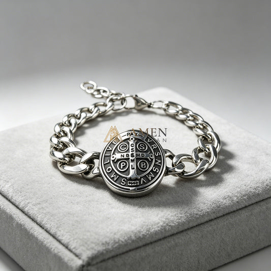 【DEAl TODAY】Saint Benedict Cross Cuban Link Bracelet - Protection, Strength & Faith |  Amen Artisan